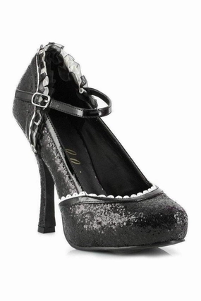 453-LACEY Costume Pump | Black Glitter