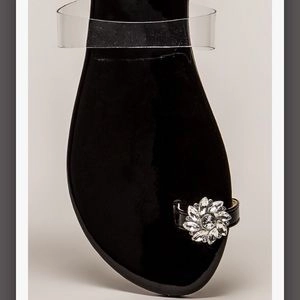 Allie Rhinestone Single Toe Sandals- Black