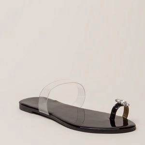 Allie Rhinestone Single Toe Sandals- Black