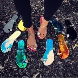 Allie Rhinestone Single Toe Sandals- Iridescent
