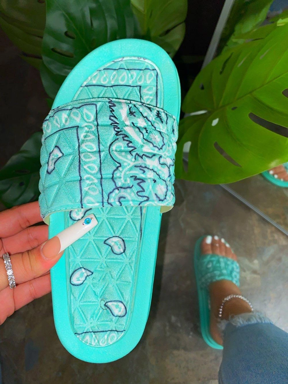 Antoinette Bandana Slides-Mint