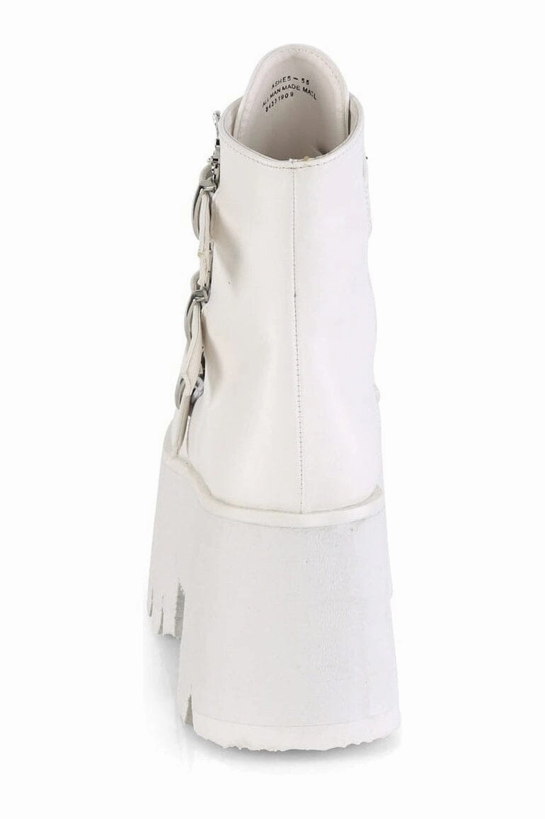 ASHES-55 White Vegan Leather Ankle Boot