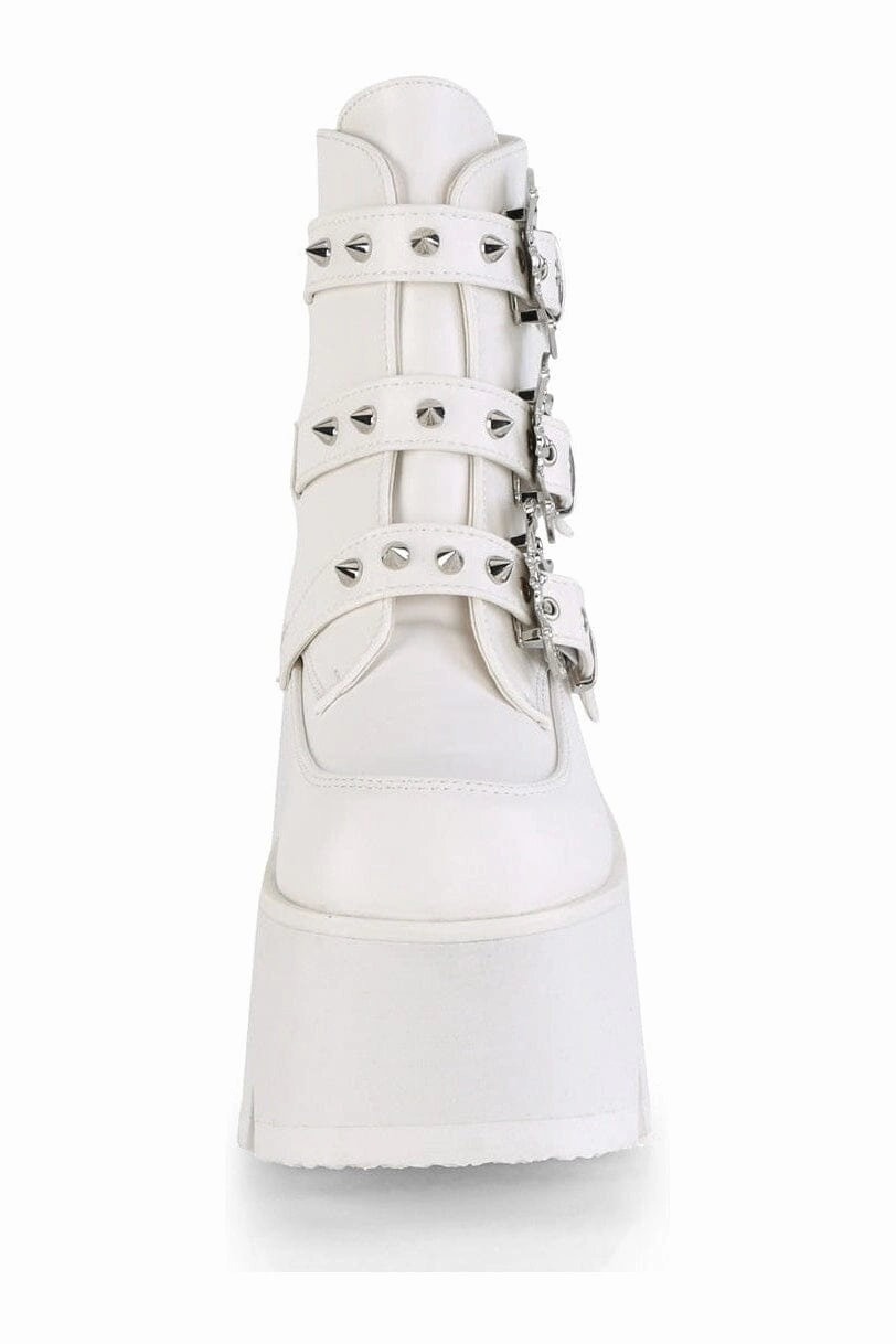 ASHES-55 White Vegan Leather Ankle Boot