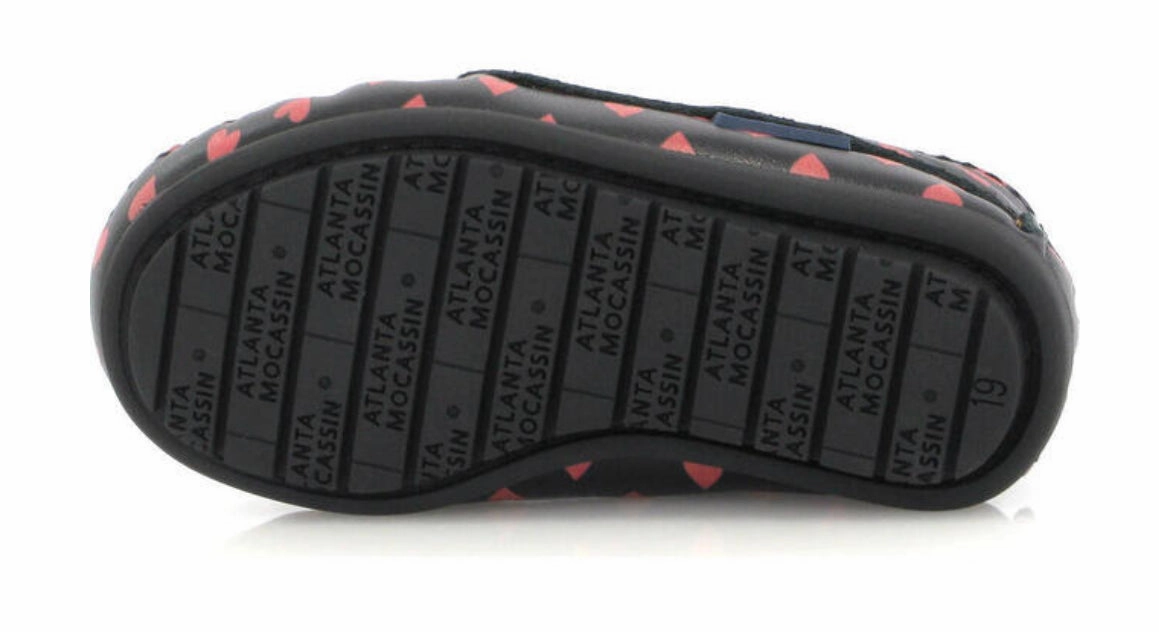 Atlanta Baby Black with Red Hearts Smooth Leather Bootie