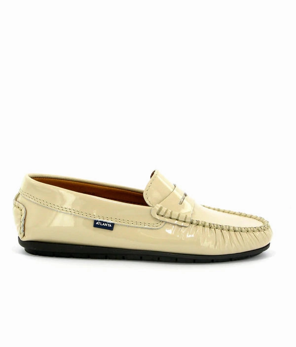 Atlanta Mocassin Beige Patent Leather Penny Loafer