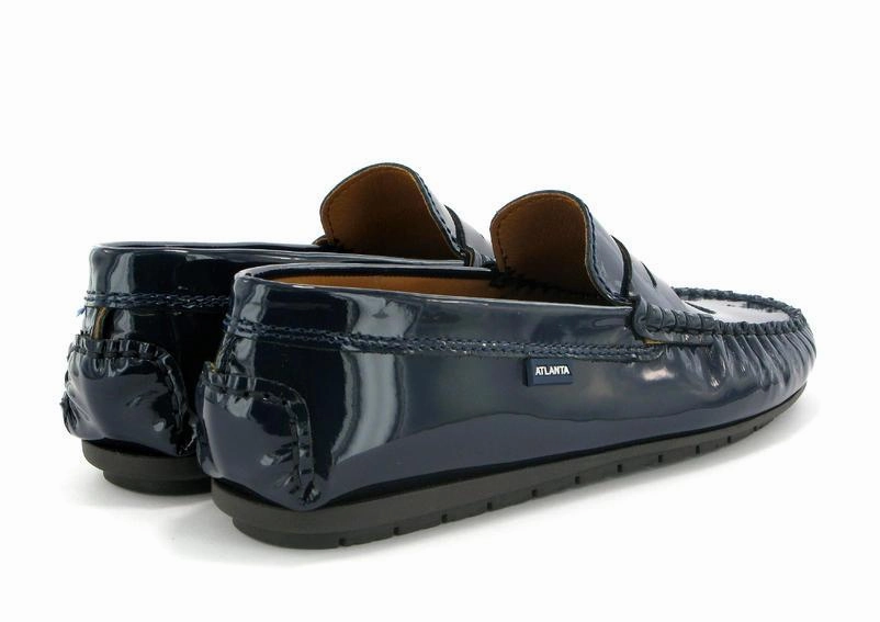 Atlanta Mocassin Navy Dark Patent Leather Penny Loafer