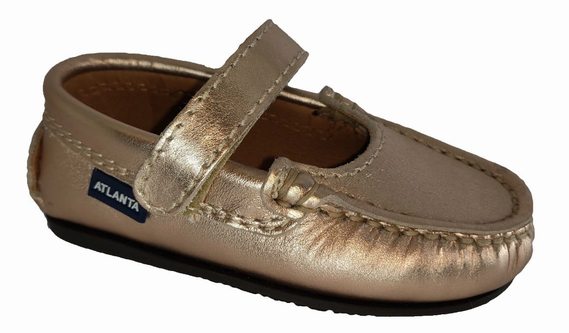Atlanta Mocassin Soft Metallic Rose Gold Mary Jane Loafer