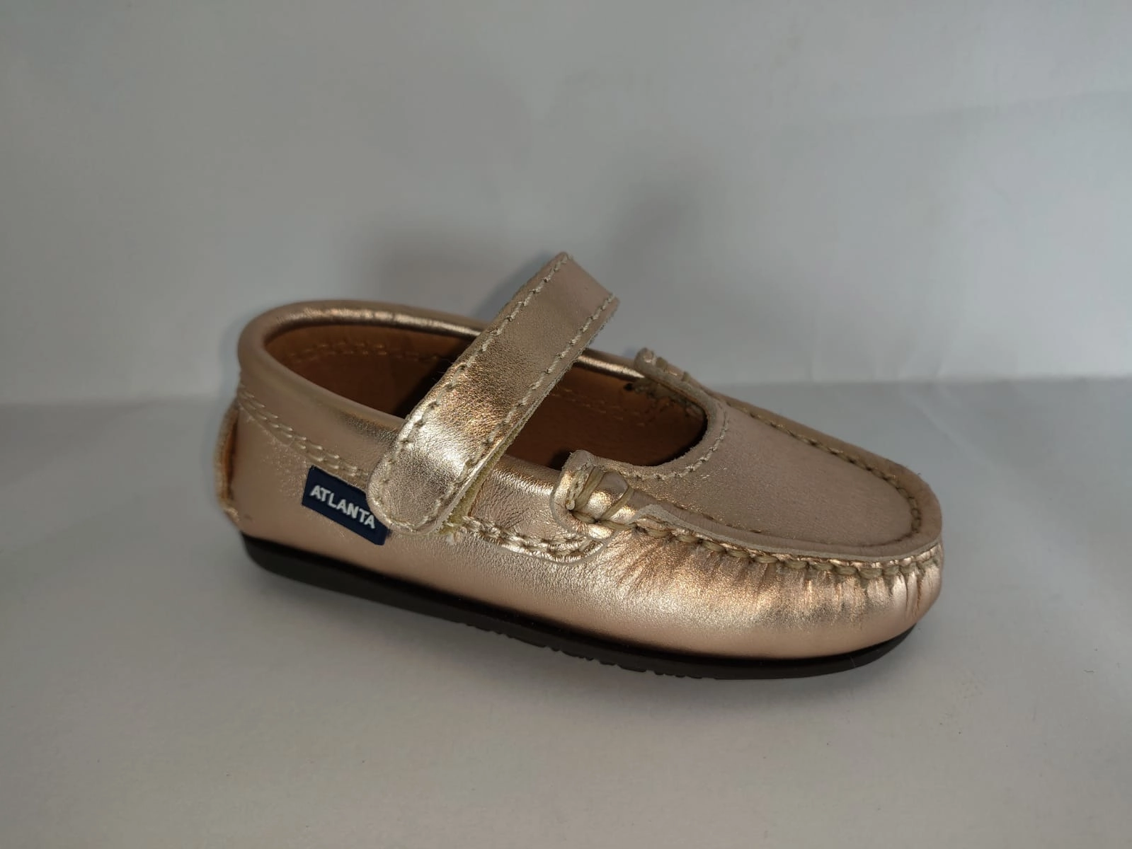 Atlanta Mocassin Soft Metallic Rose Gold Mary Jane Loafer