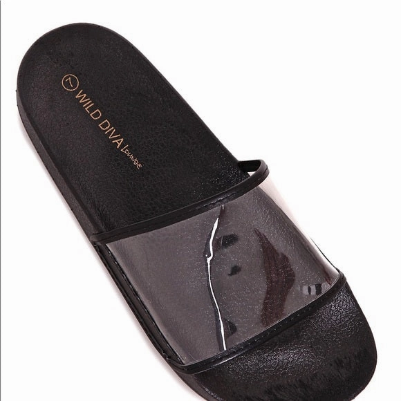 Beach Black Clear Slides