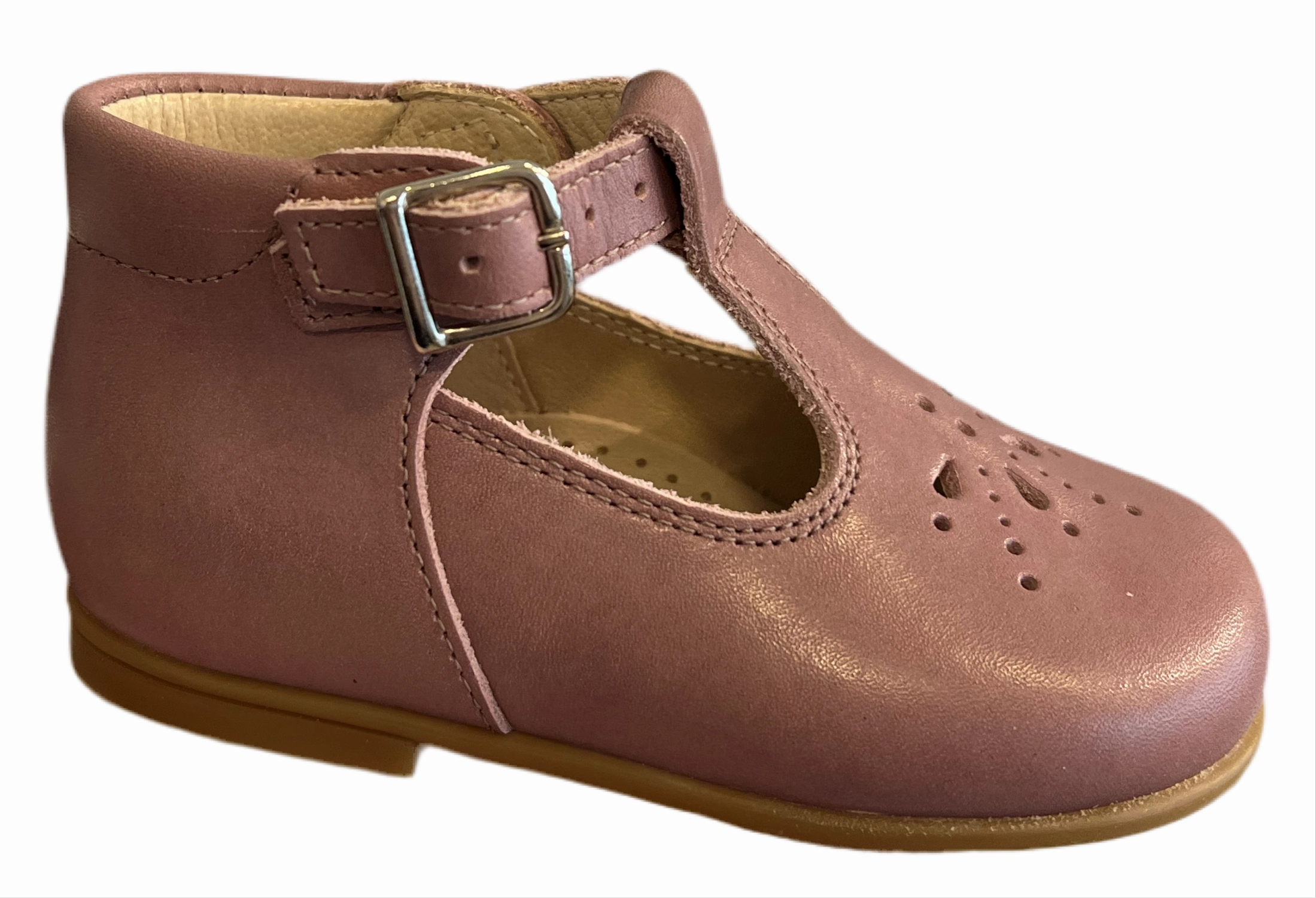 Beberlis Baby Rose Antique Pink Leather T-Strap shoes