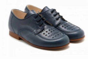Beberlis Blue Leather Designed Oxford Dress Shoe