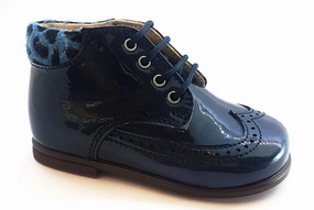 Beberlis Navy Patent Fur Trim Print Baby Booties
