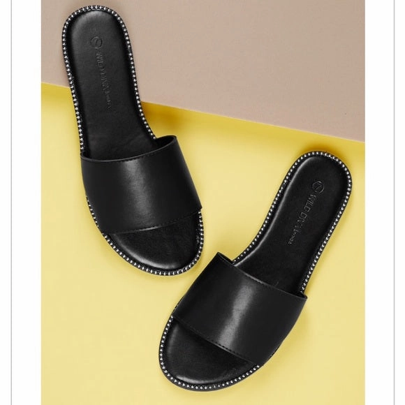 Blair Rhinestone Trim Slides- Black