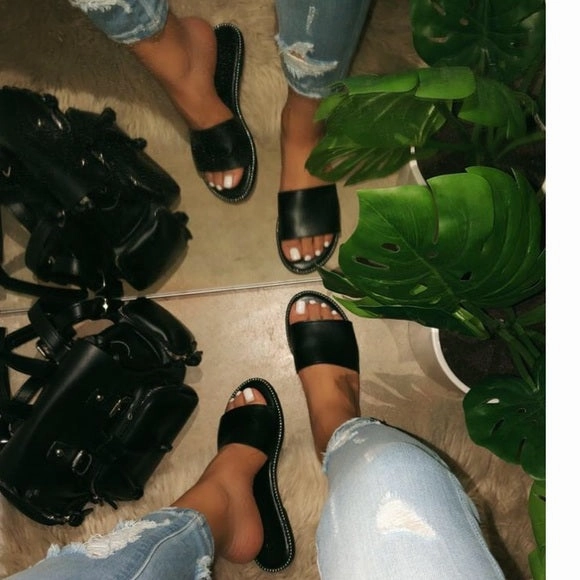 Blair Rhinestone Trim Slides- Black