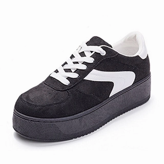 Cleo Women's Plataform Canvas Lace-Up Black Sneaker