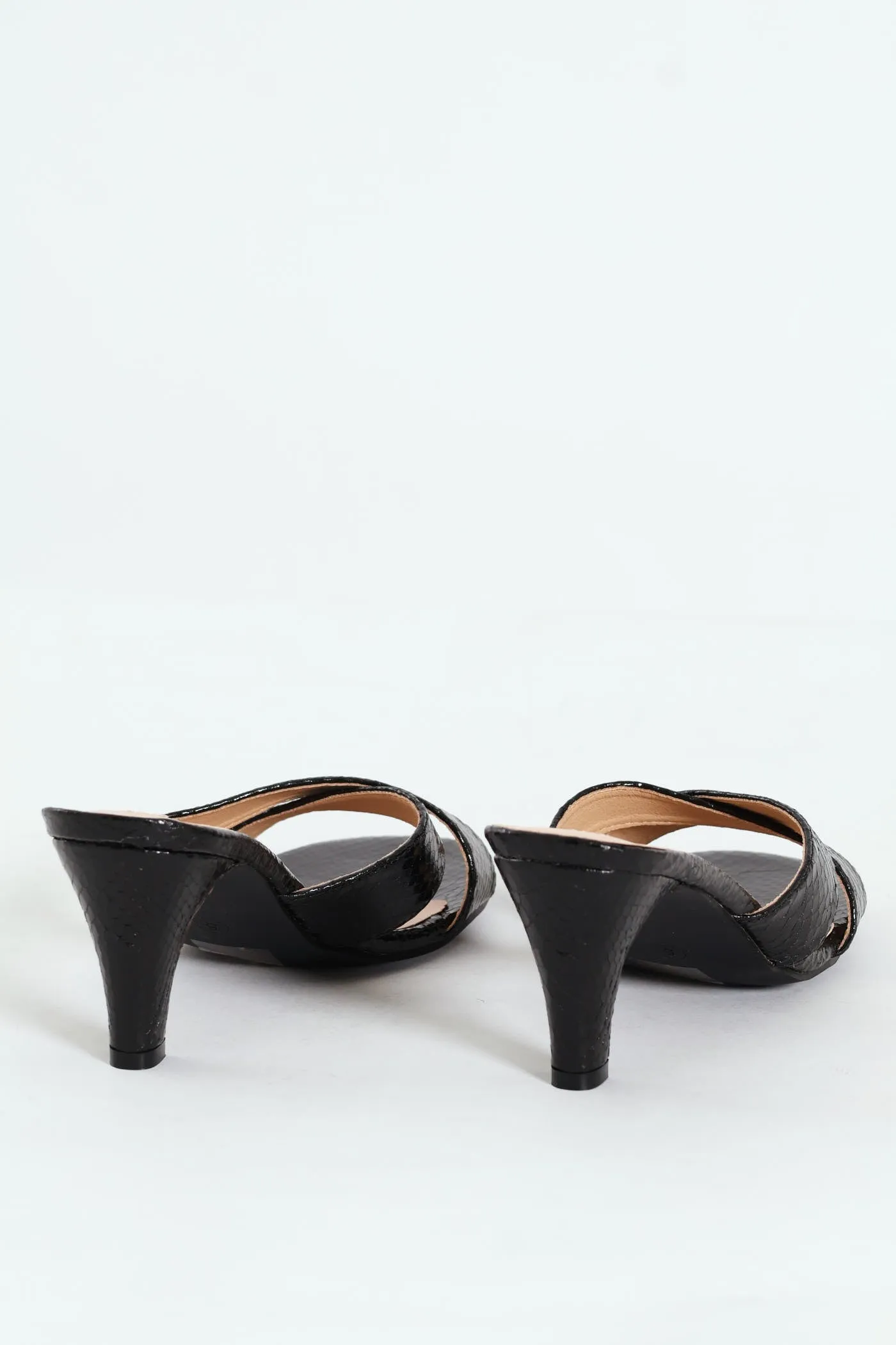 Cross Strap Textured Mule Heel - Black