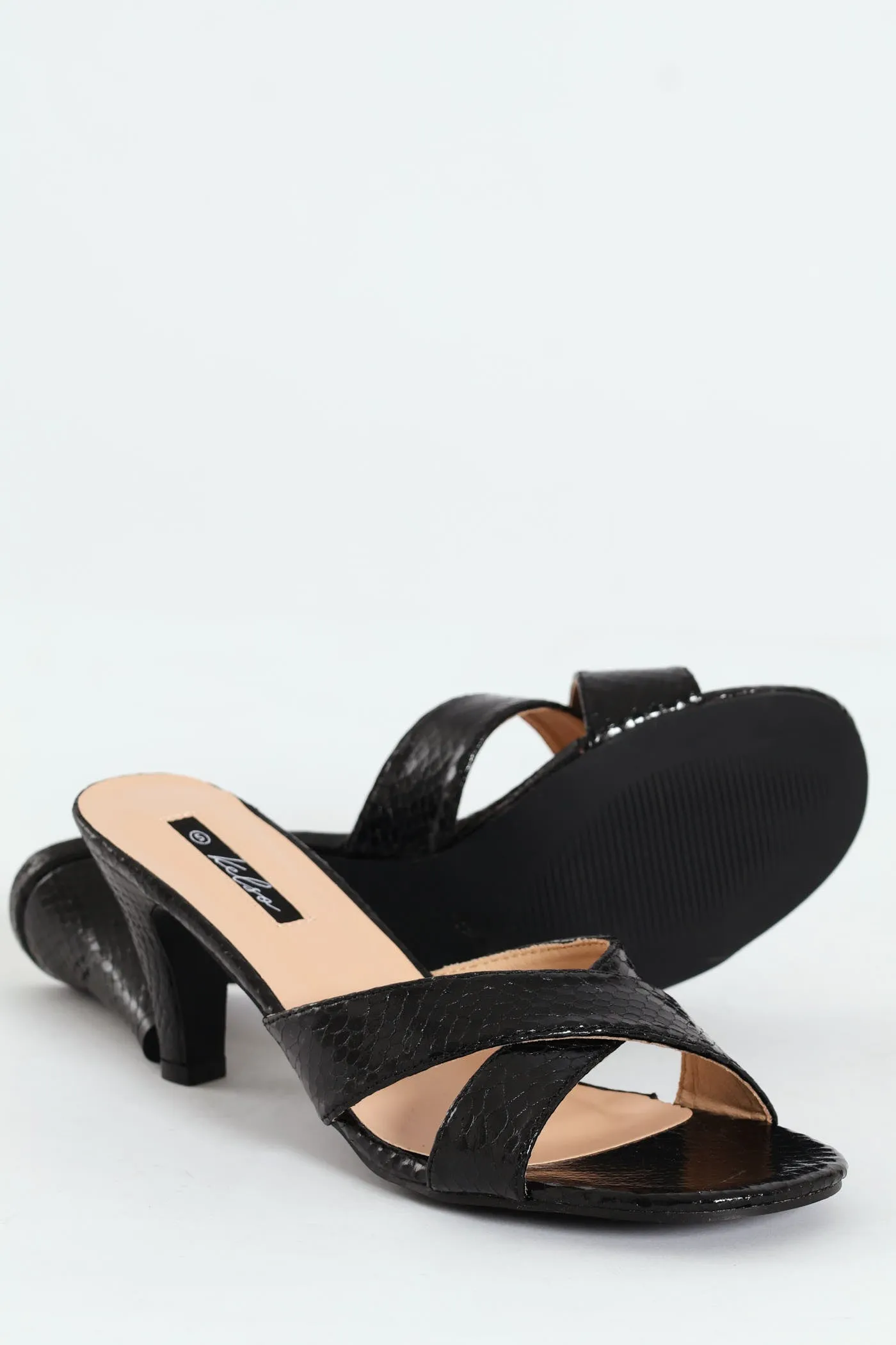 Cross Strap Textured Mule Heel - Black