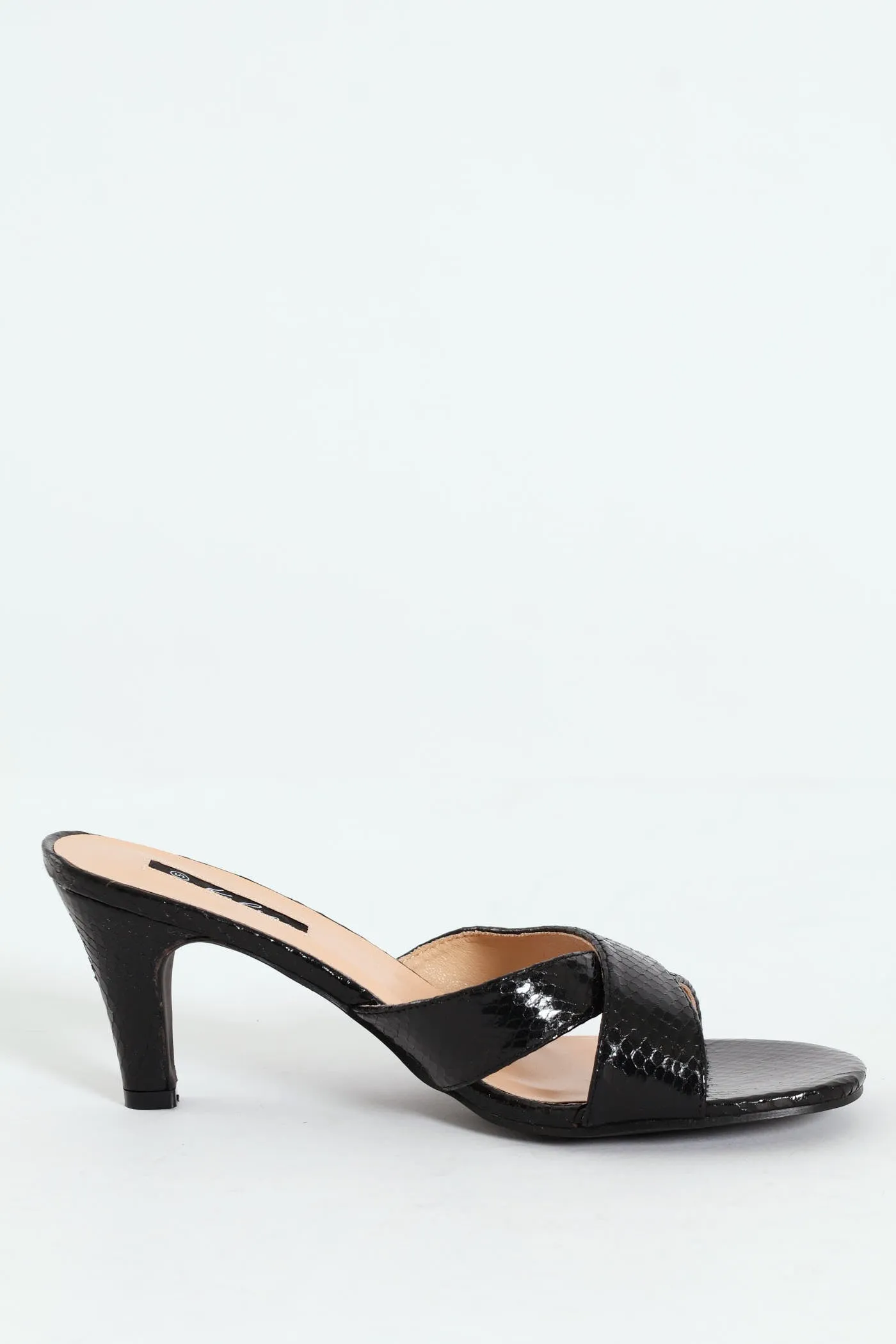 Cross Strap Textured Mule Heel - Black