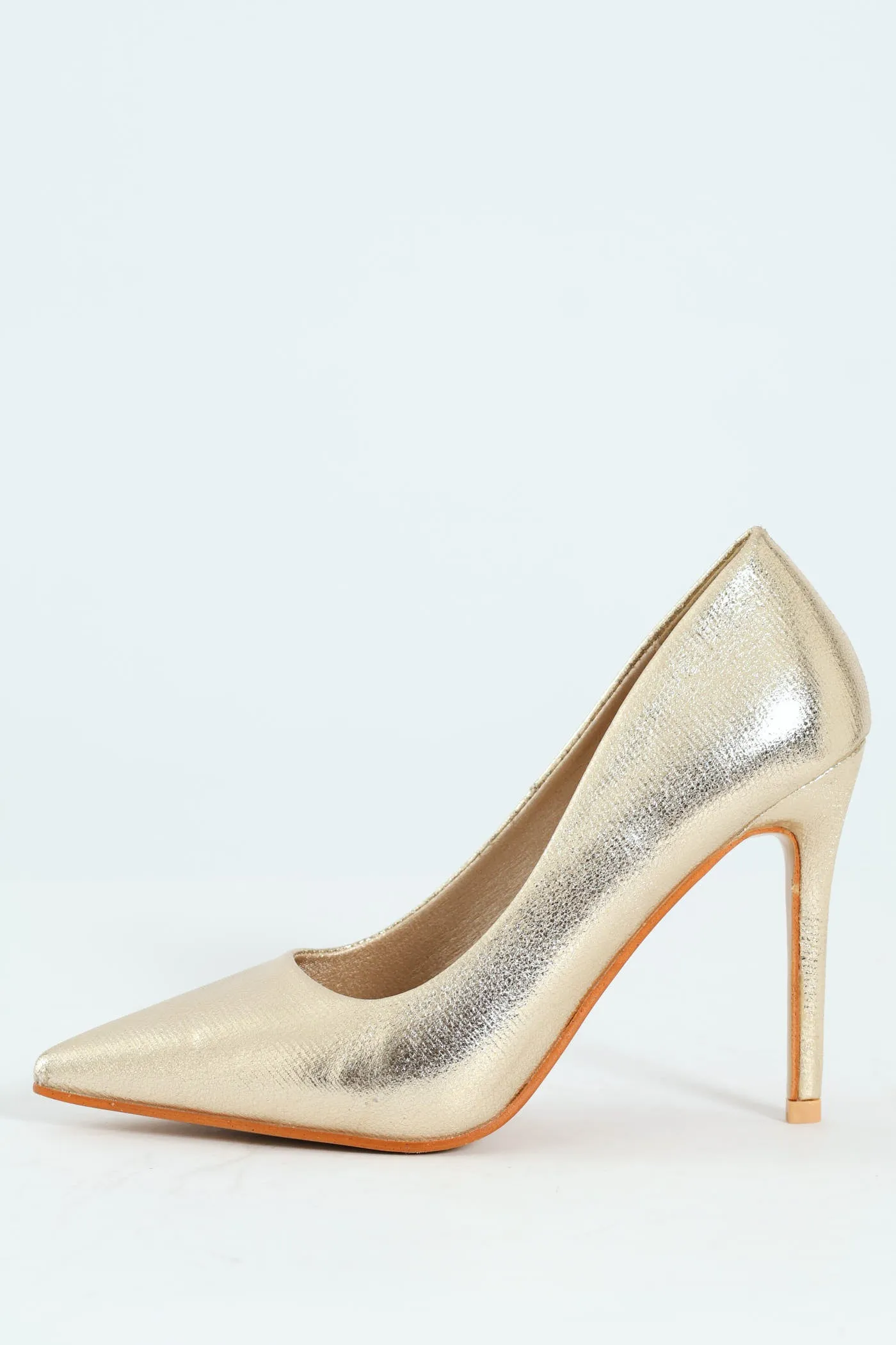 Crushed Metallic Pointy Fashion Court Heel - Gold