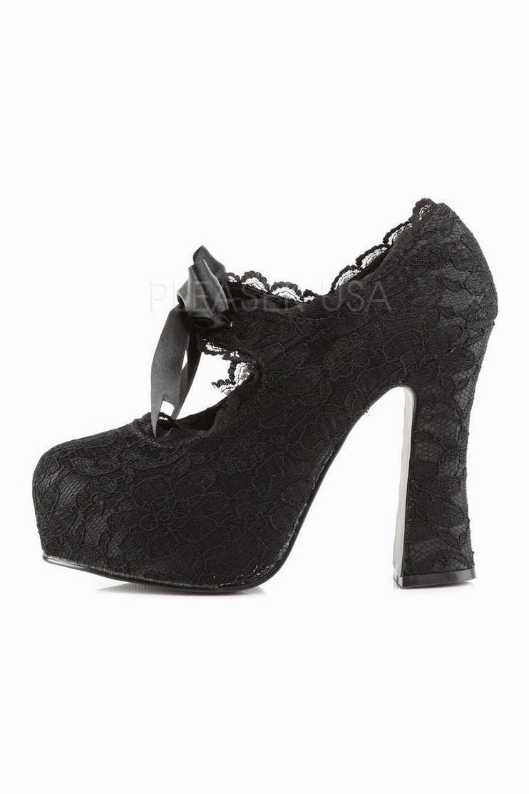 DEMON-11 Demonia Platform Pump | Black Genuine Satin