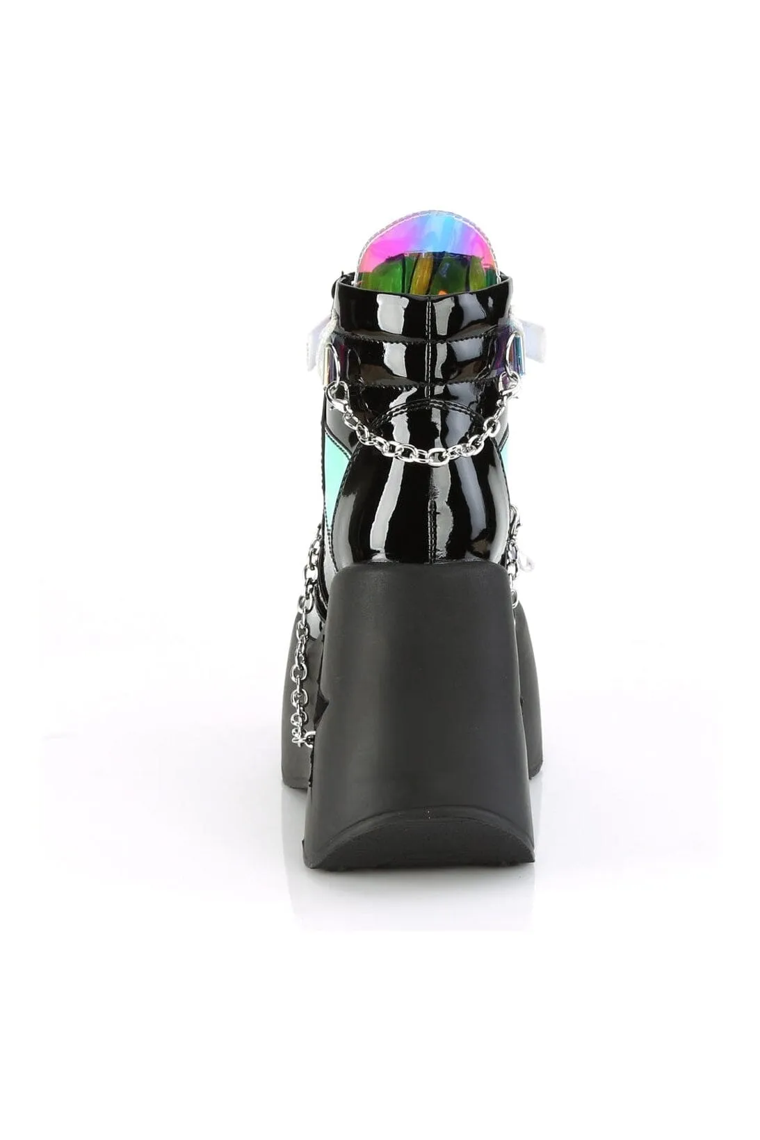 DYNAMITE-101 Black Hologram Patent Ankle Boot
