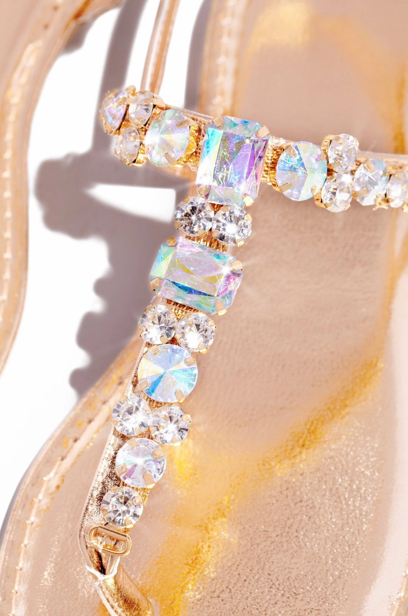 Eleanna  Rhinestone T- Strap Sandals- Rose Gold