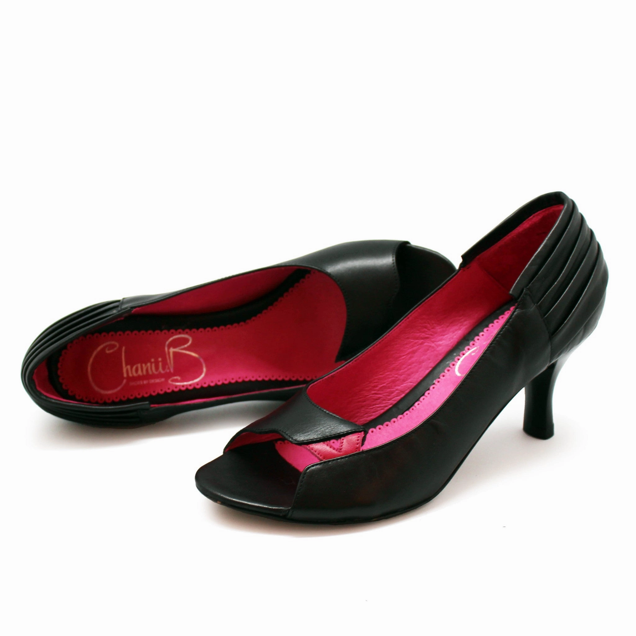 Fashion -Black/Fuchsia open toe shoe
