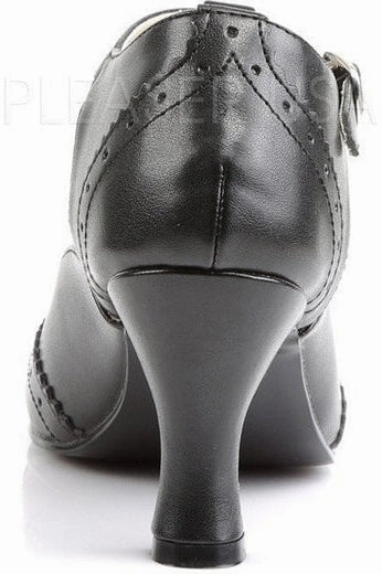 FLAPPER-26 T-Strap | Black Faux Leather