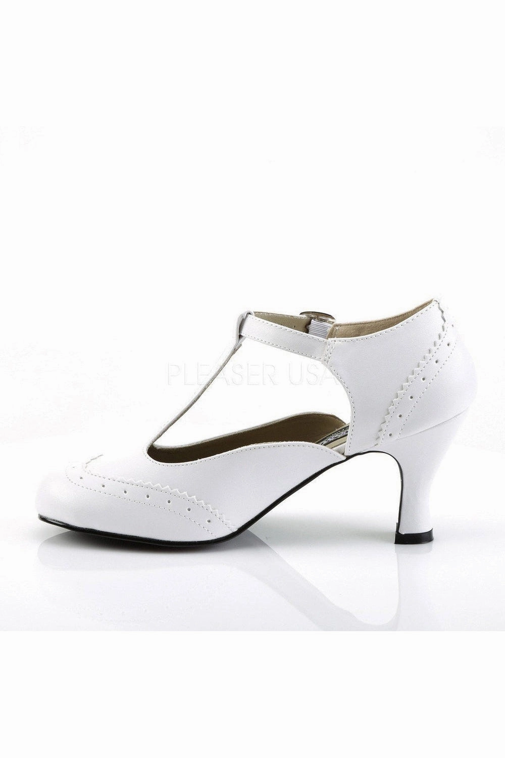 FLAPPER-26 T-Strap | White Faux Leather