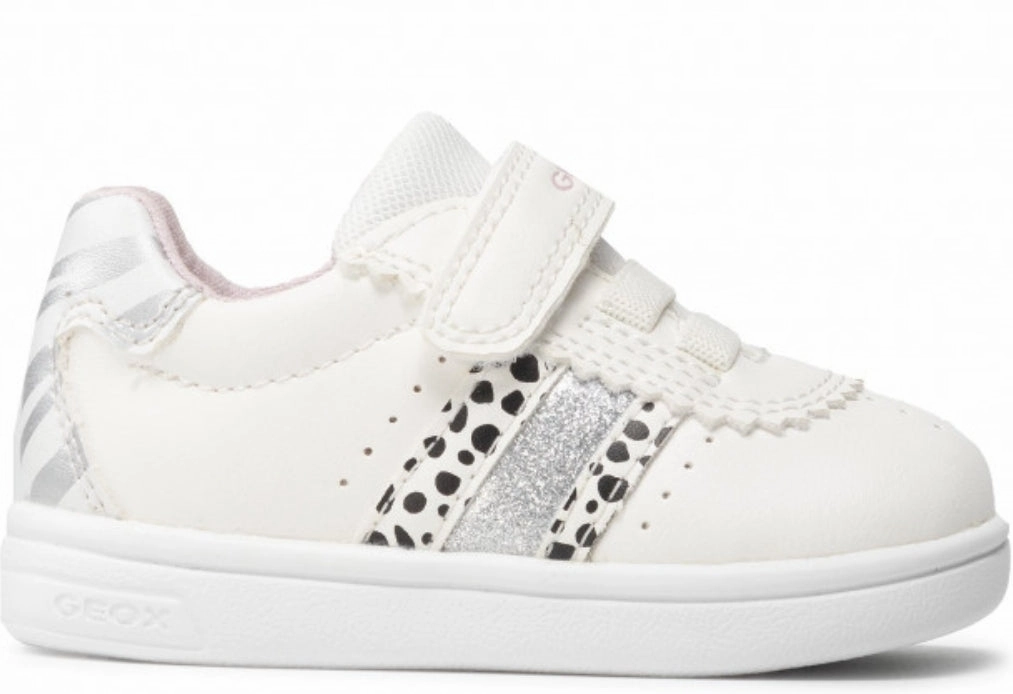 Geox Baby White Silver Velcro Sneaker