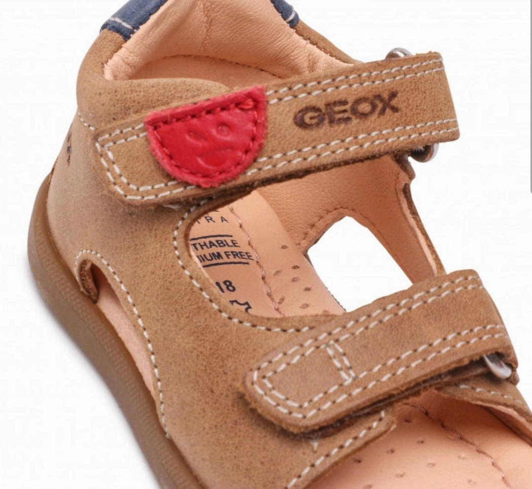 Geox Macchia Baby Caramel Tan Velcro Leather Sandals