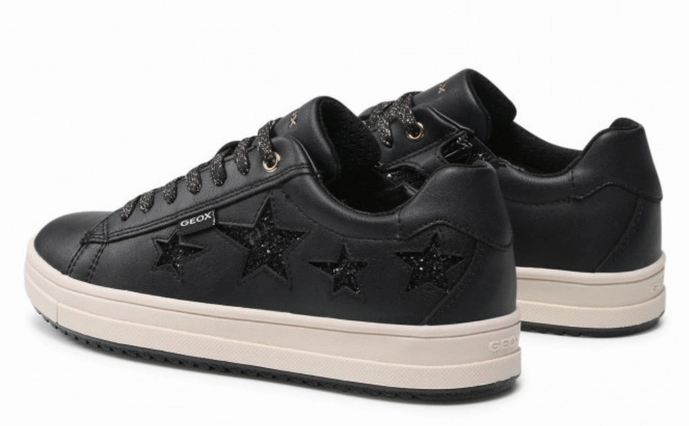 Geox Rebecca Black Star Leather Sneakers
