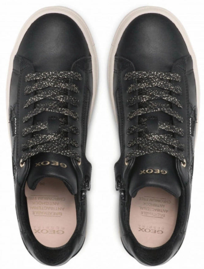 Geox Rebecca Black Star Leather Sneakers
