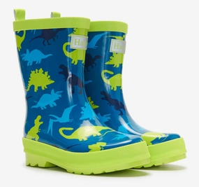 Hatley Real Dinos Shiny Rain Boots & Matching Socks Moroccan Blue