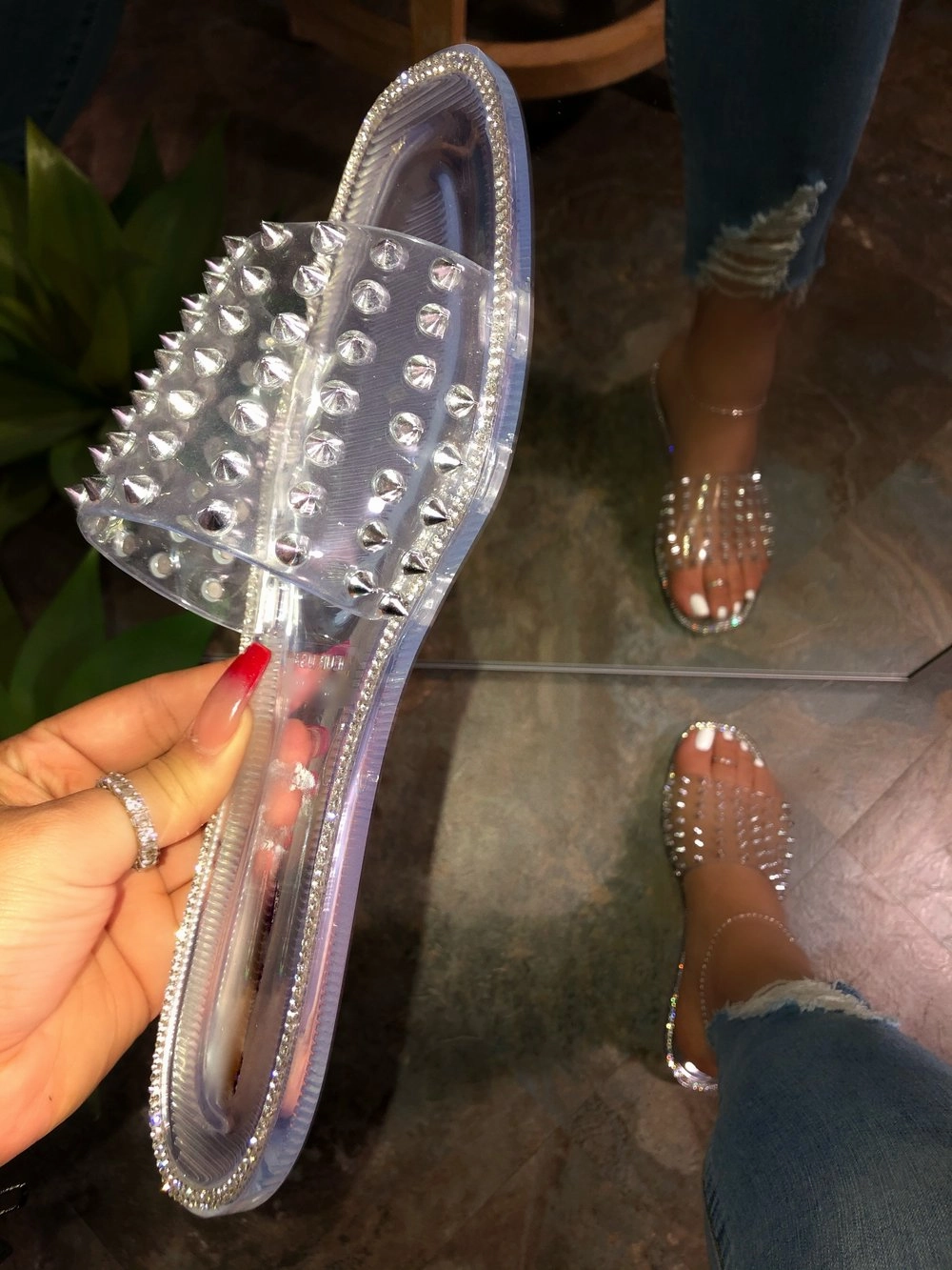 Josie Clear Spiked Sandals