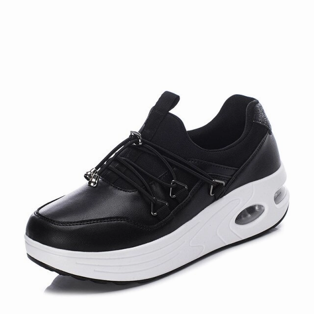 Kautin Women's Platform Comfortable Sneaker Black Shoes