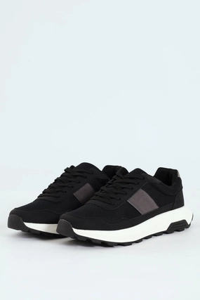Lace Up Retro Stripe Trainer - Black