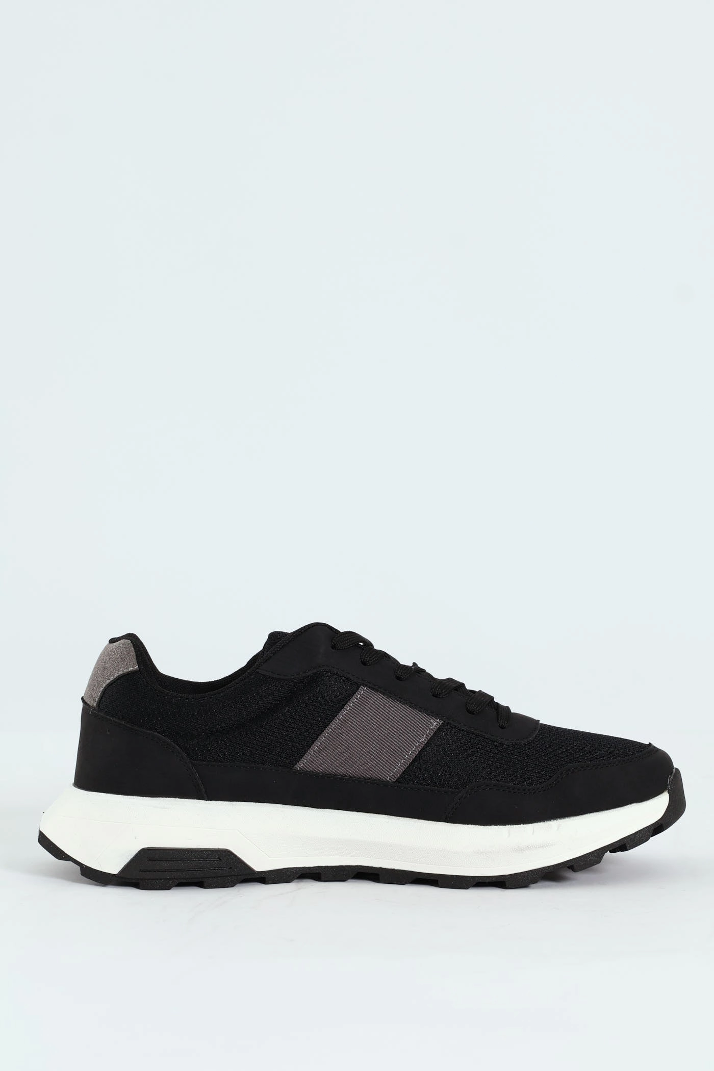 Lace Up Retro Stripe Trainer - Black