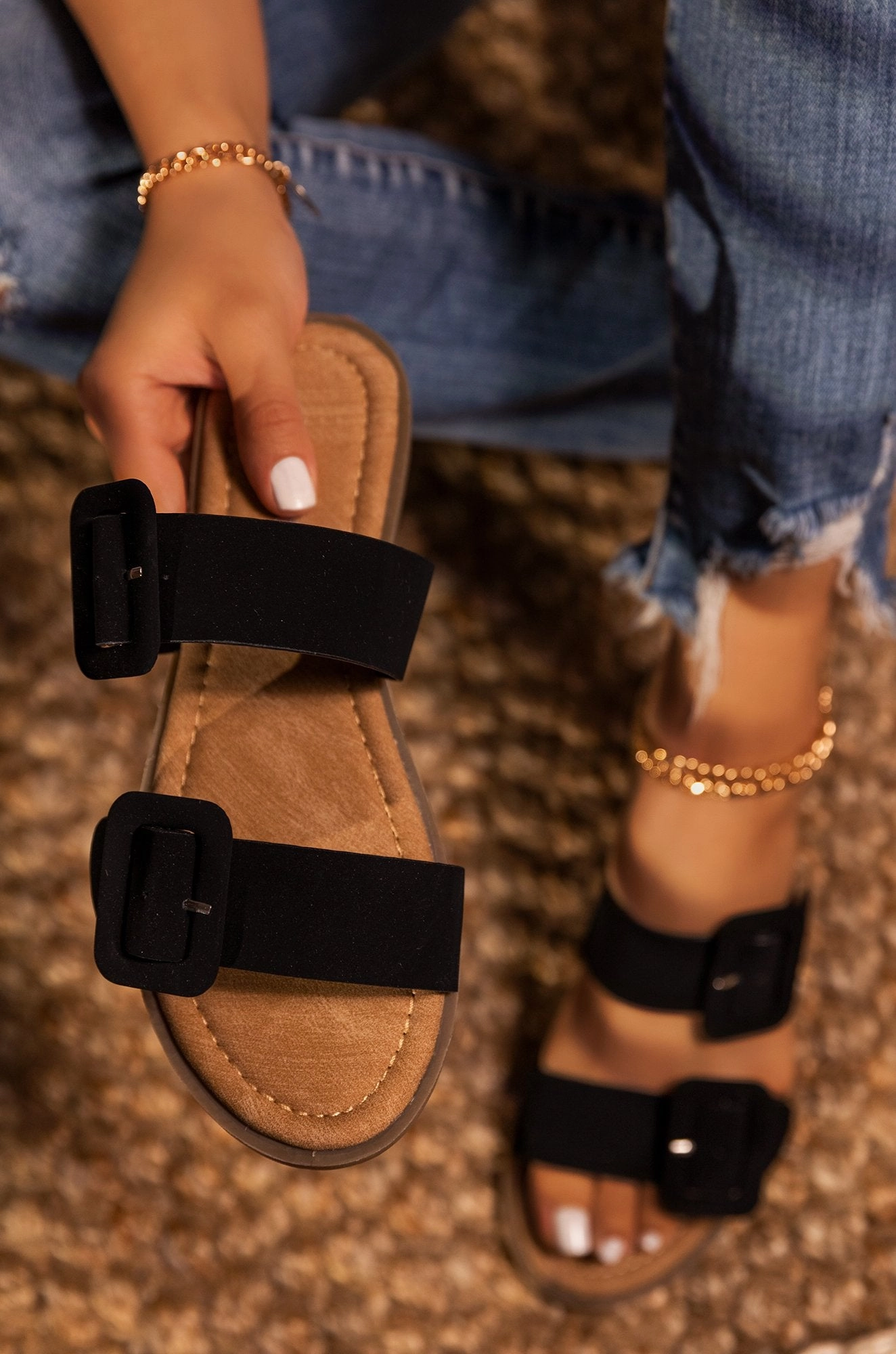 Lydia Double Buckle Sandals- Black