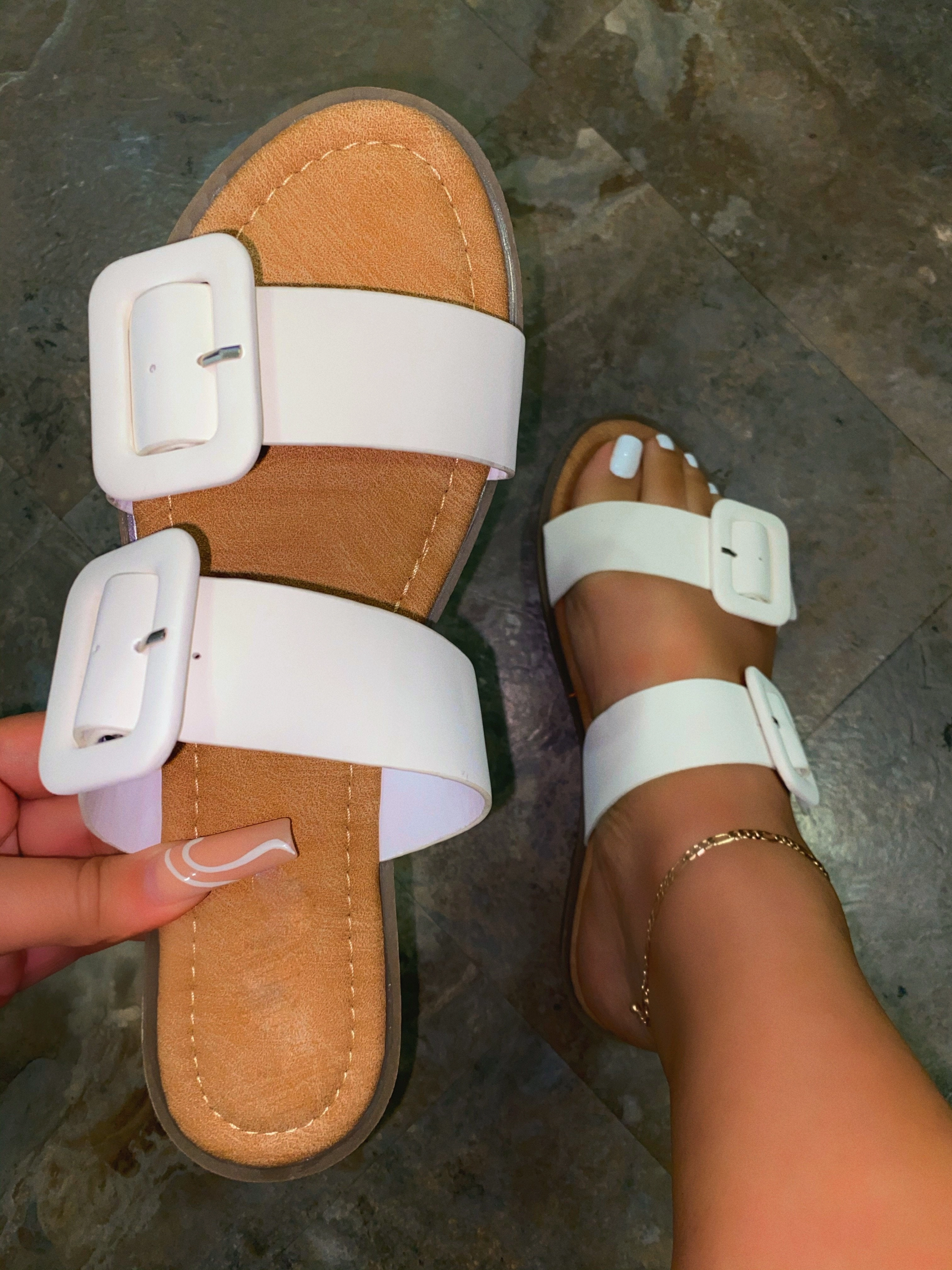 Lydia Double Buckle Sandals- White