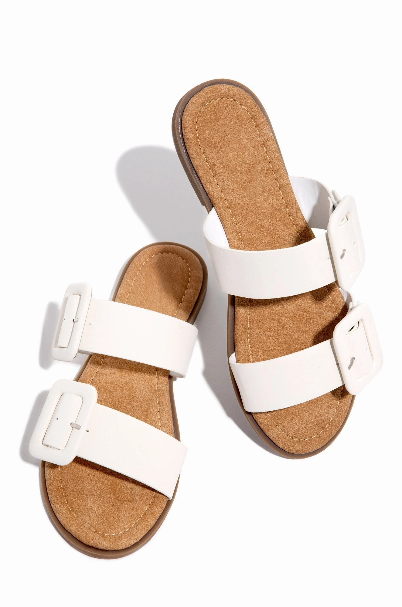 Lydia Double Buckle Sandals- White