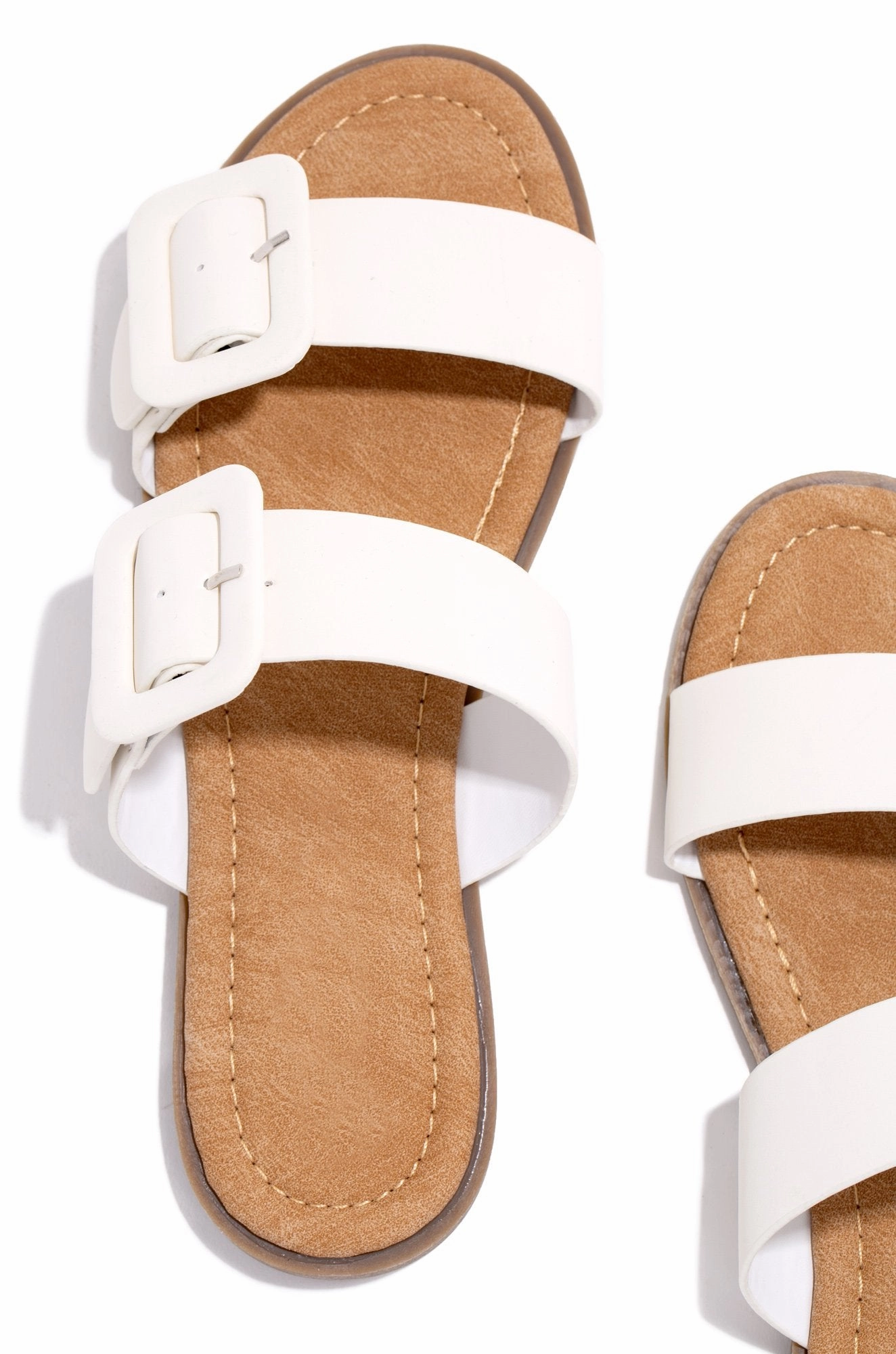 Lydia Double Buckle Sandals- White
