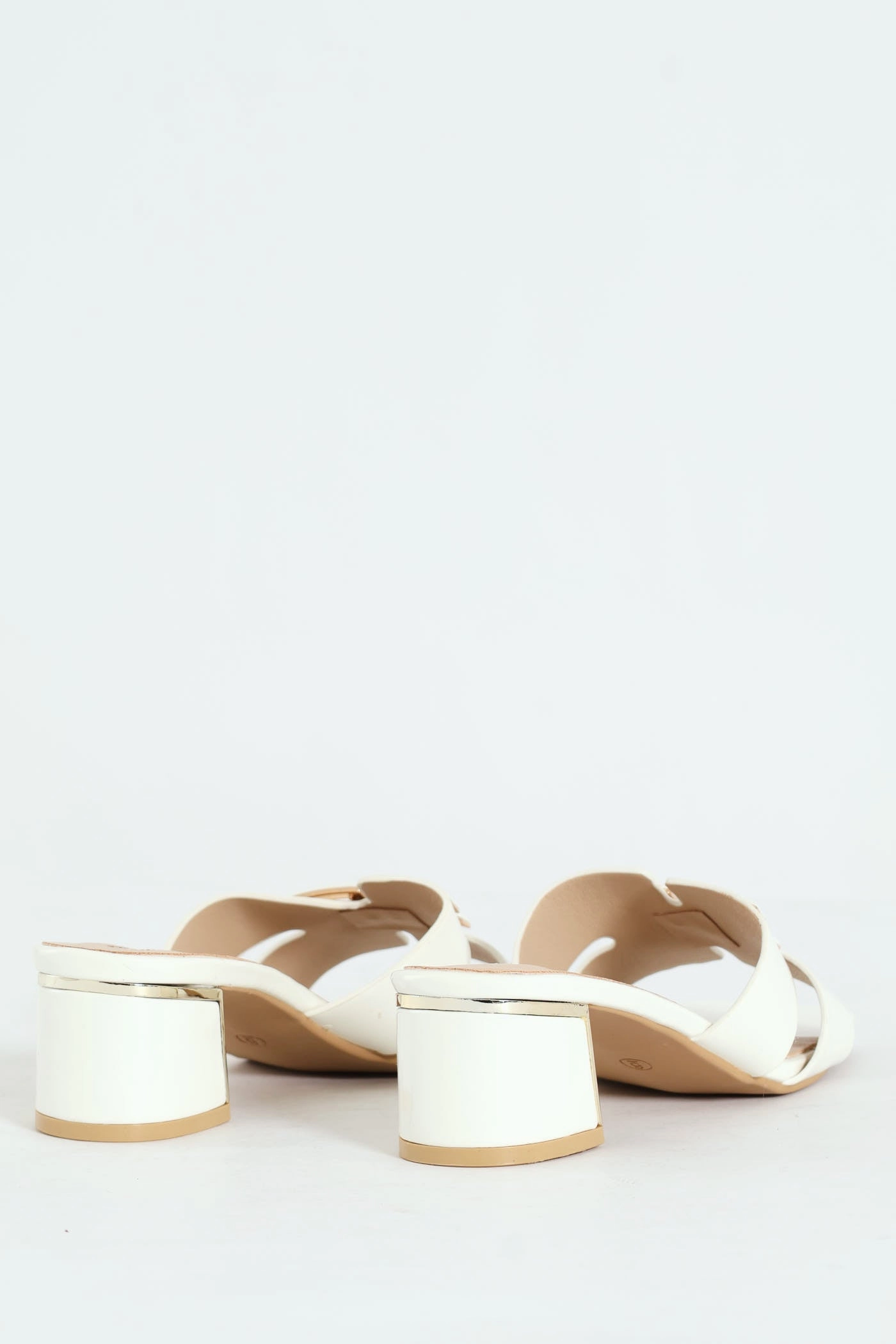 Metal Insert Mule Heel With Wide Vamp & Trim - White