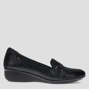 MONTMARTE - BLACK LIZARD PRINT LEATHER WEDGE LOAFER
