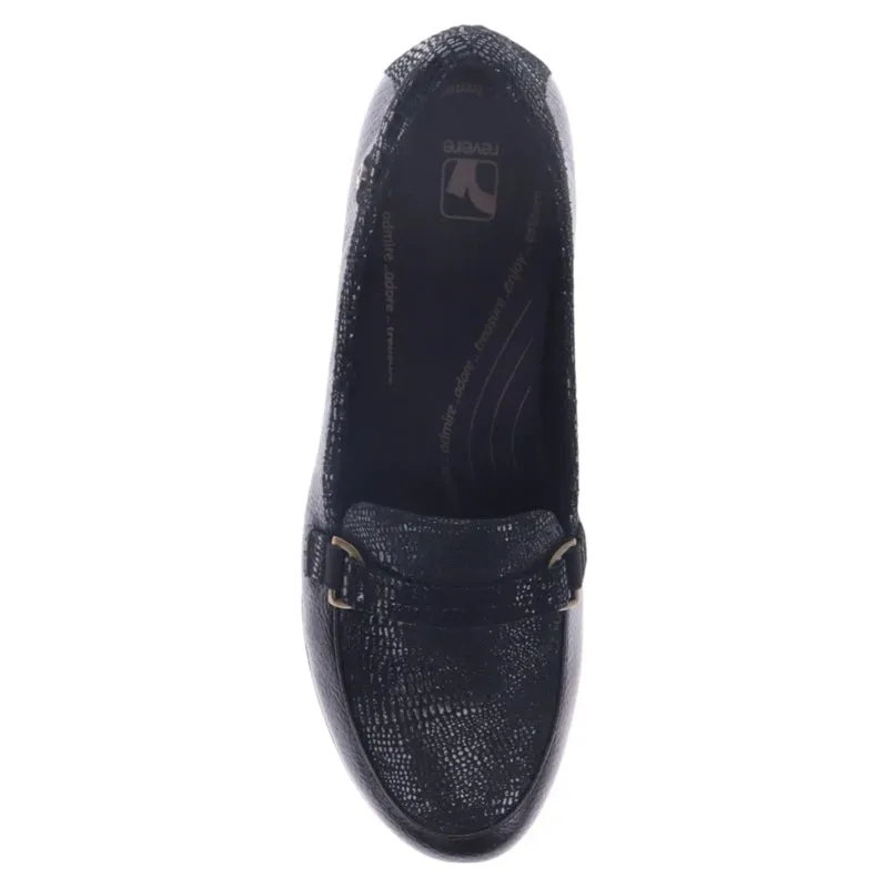 MONTMARTE - BLACK LIZARD PRINT LEATHER WEDGE LOAFER