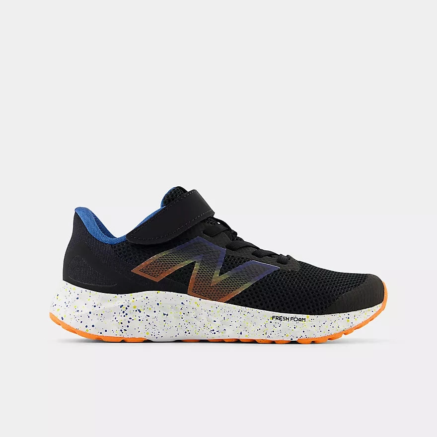 New Balance Black/Blue Agate/Blaze Orange Arishi v4 Bungee Lace Childrens Sneaker