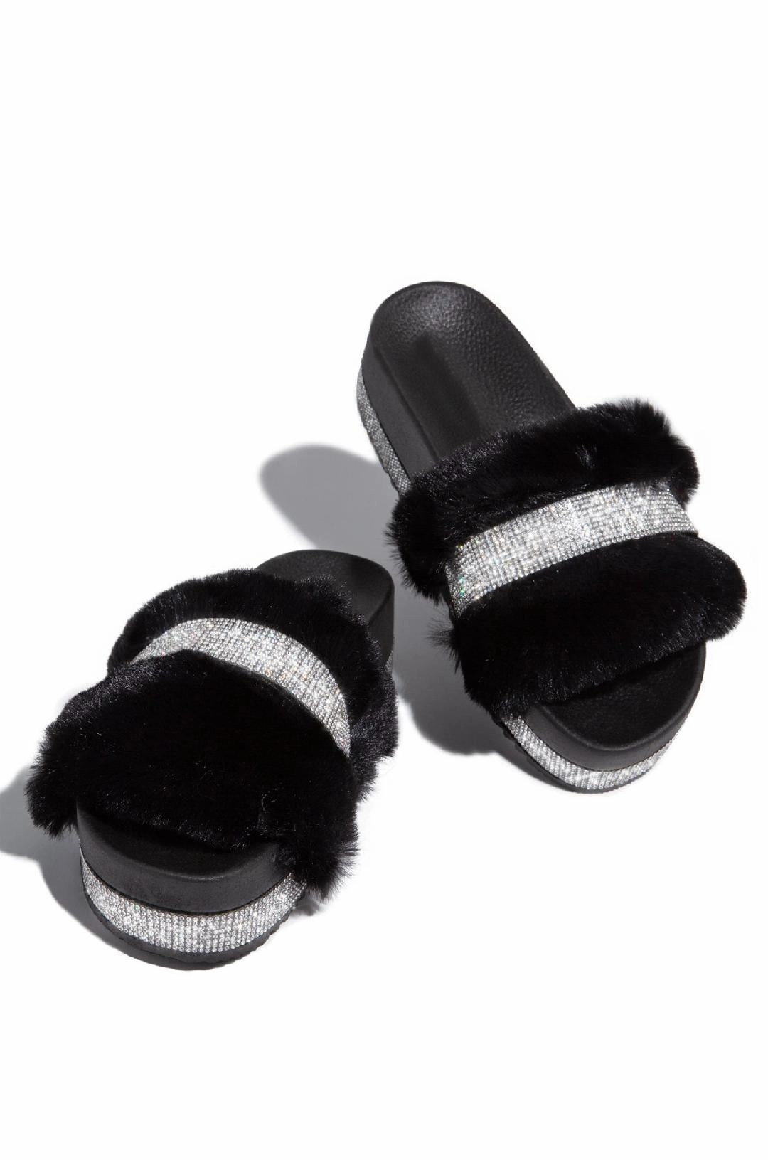 Nia Black Fur Sandals