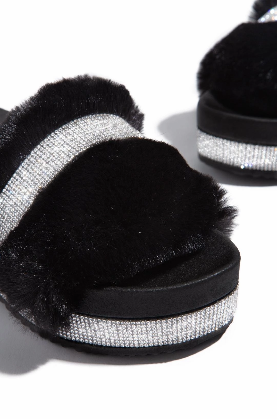 Nia Black Fur Sandals