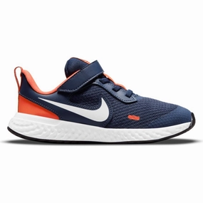 Nike Midnight Navy/Orange Revolution 5 Childrens Sneaker