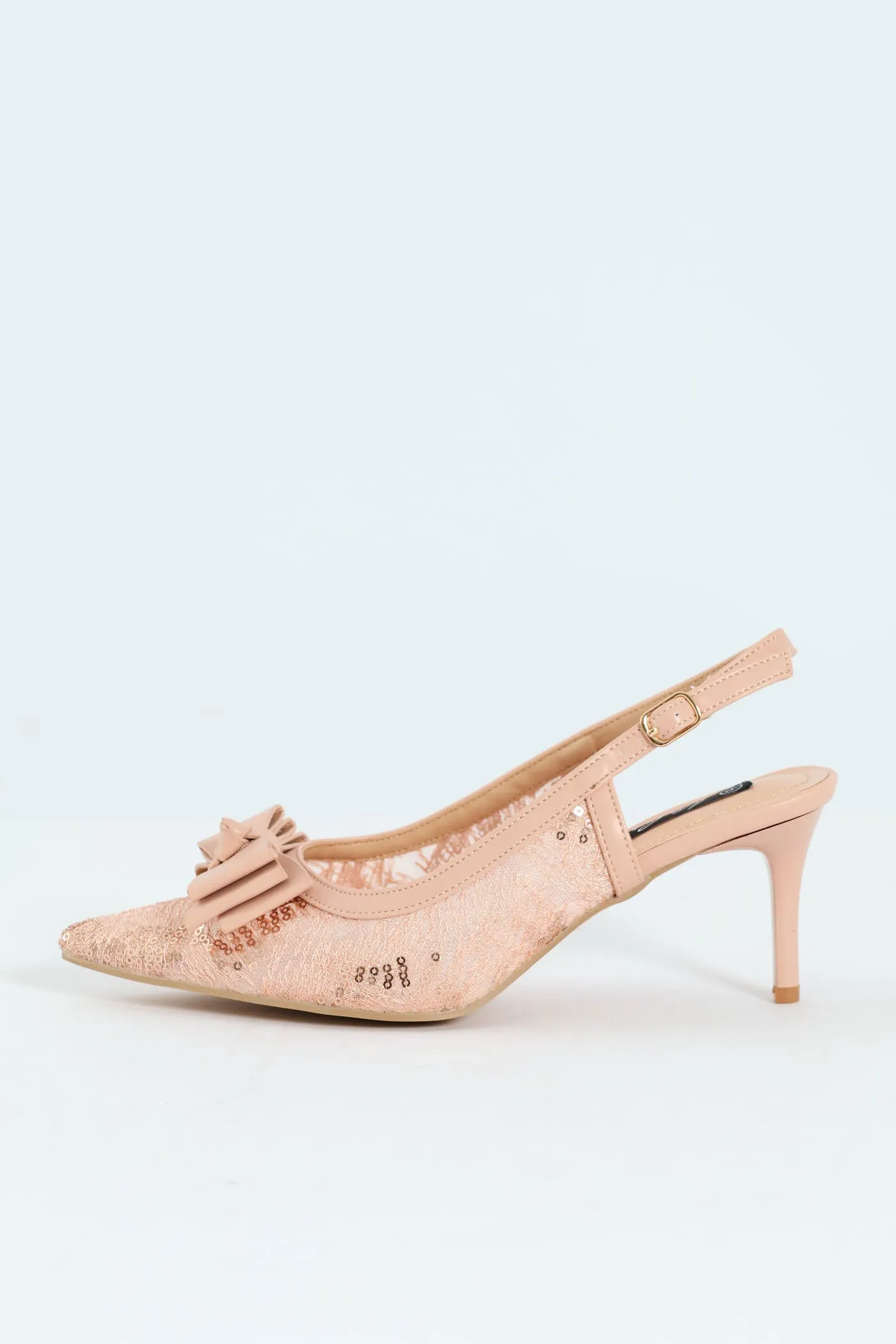 Occasion Mesh Bow Detail Heel - Nude
